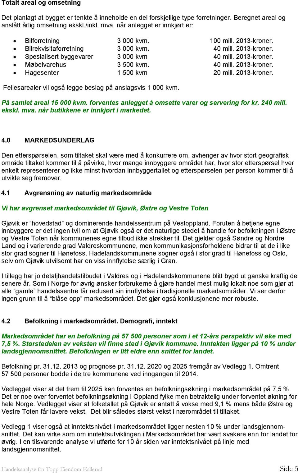 40 mill. 2013-kroner. Hagesenter 1 500 kvm 20 mill. 2013-kroner. Fellesarealer vil også legge beslag på anslagsvis 1 000 kvm. På samlet areal 15 000 kvm.