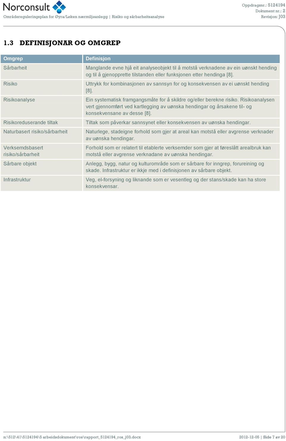 Uttrykk for kombinasjonen av sannsyn for og konsekvensen av ei uønskt hending [8]. Ein systematisk framgangsmåte for å skildre og/eller berekne risiko.