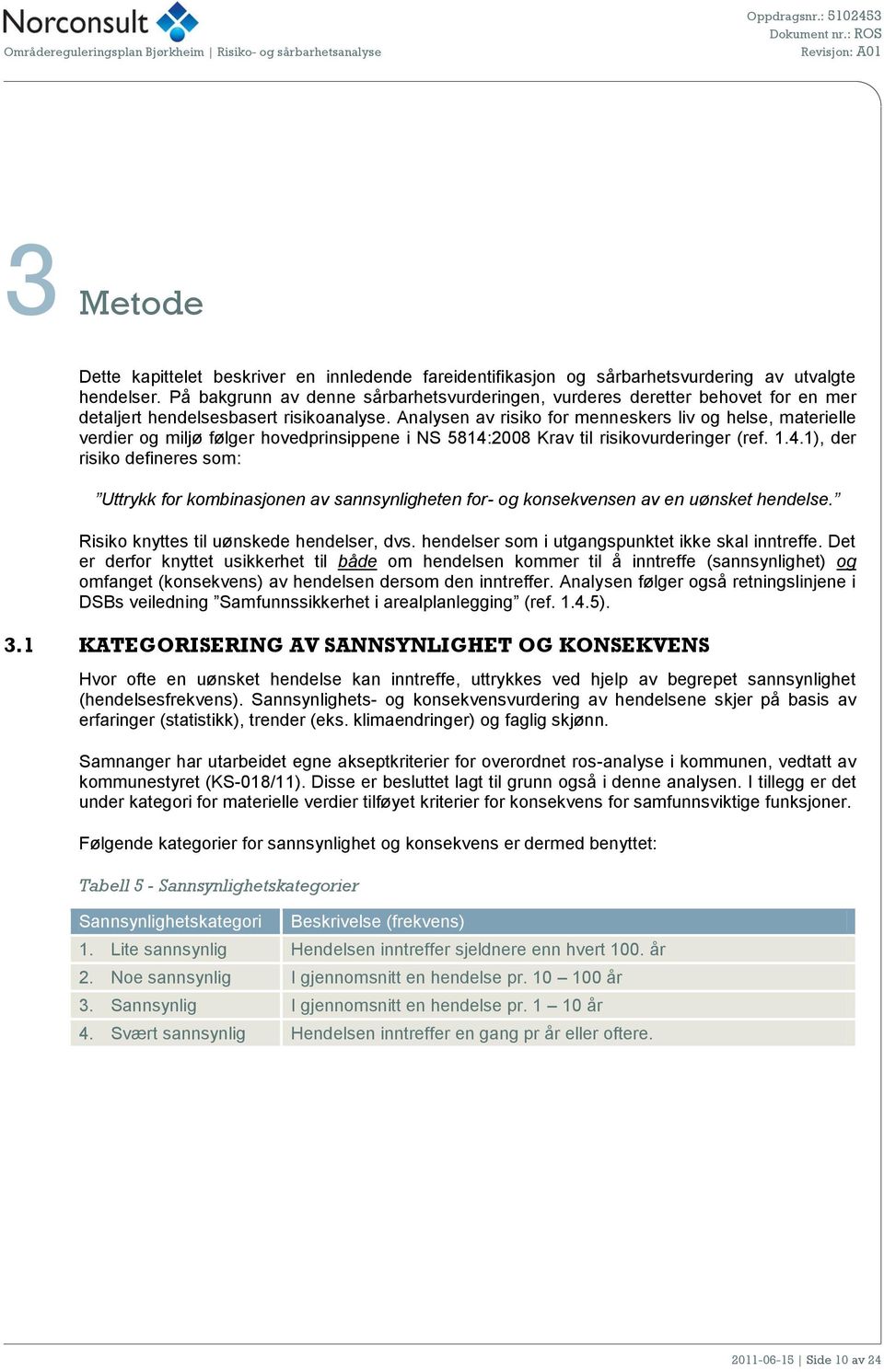 Analysen av risiko for menneskers liv og helse, materielle verdier og miljø følger hovedprinsippene i NS 5814: