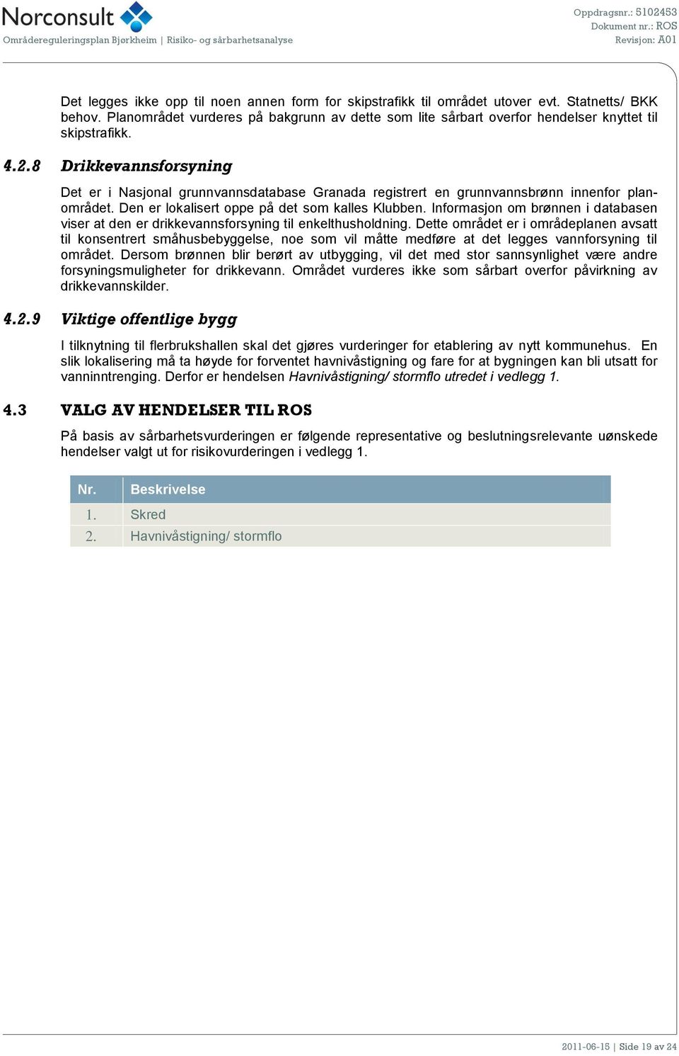 8 Drikkevannsforsyning Det er i Nasjonal grunnvannsdatabase Granada registrert en grunnvannsbrønn innenfor planområdet. Den er lokalisert oppe på det som kalles Klubben.