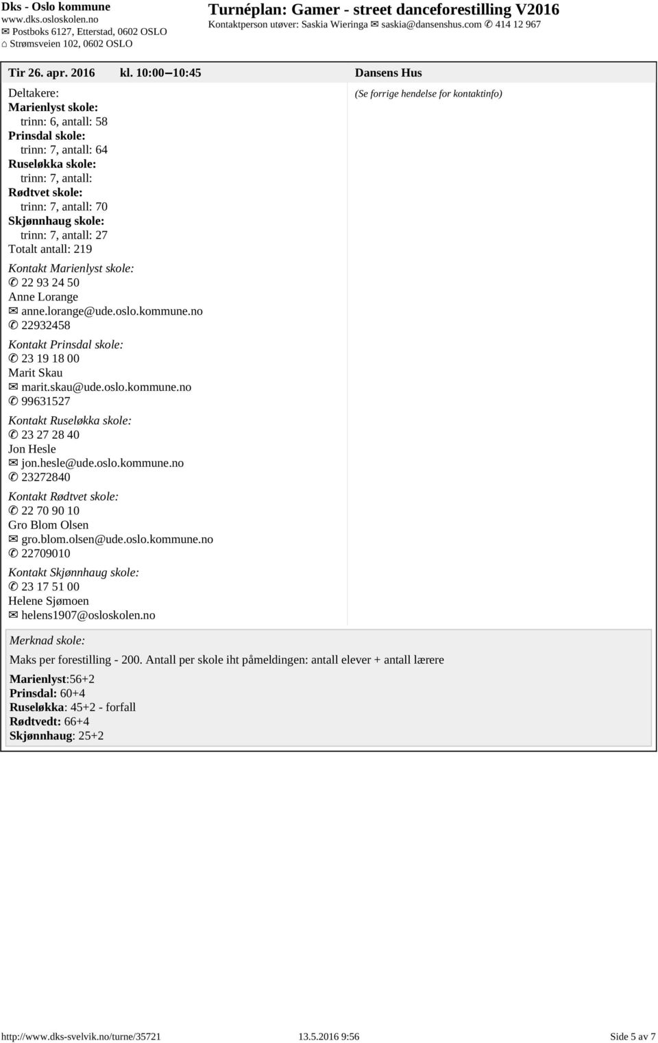 antall: 27 Totalt antall: 219 Kontakt Marienlyst skole: 22 93 24 50 Anne Lorange anne.lorange@ude.oslo.kommune.no 22932458 Kontakt Prinsdal skole: 23 19 18 00 Marit Skau marit.skau@ude.oslo.kommune.no 99631527 Kontakt Ruseløkka skole: 23 27 28 40 Jon Hesle jon.