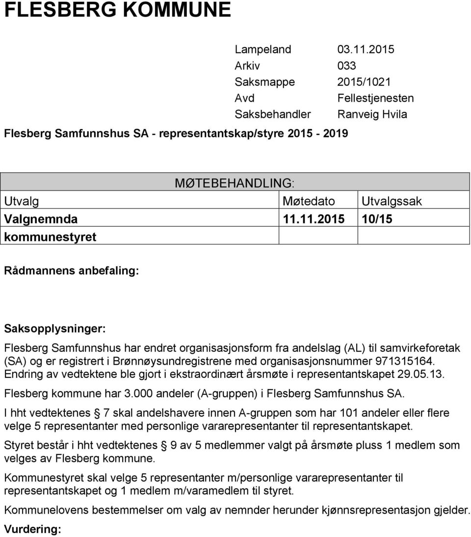 I hht vedtektenes 7 skal andelshavere innen A-gruppen som har 101 andeler eller flere velge 5 representanter med personlige vararepresentanter til representantskapet.