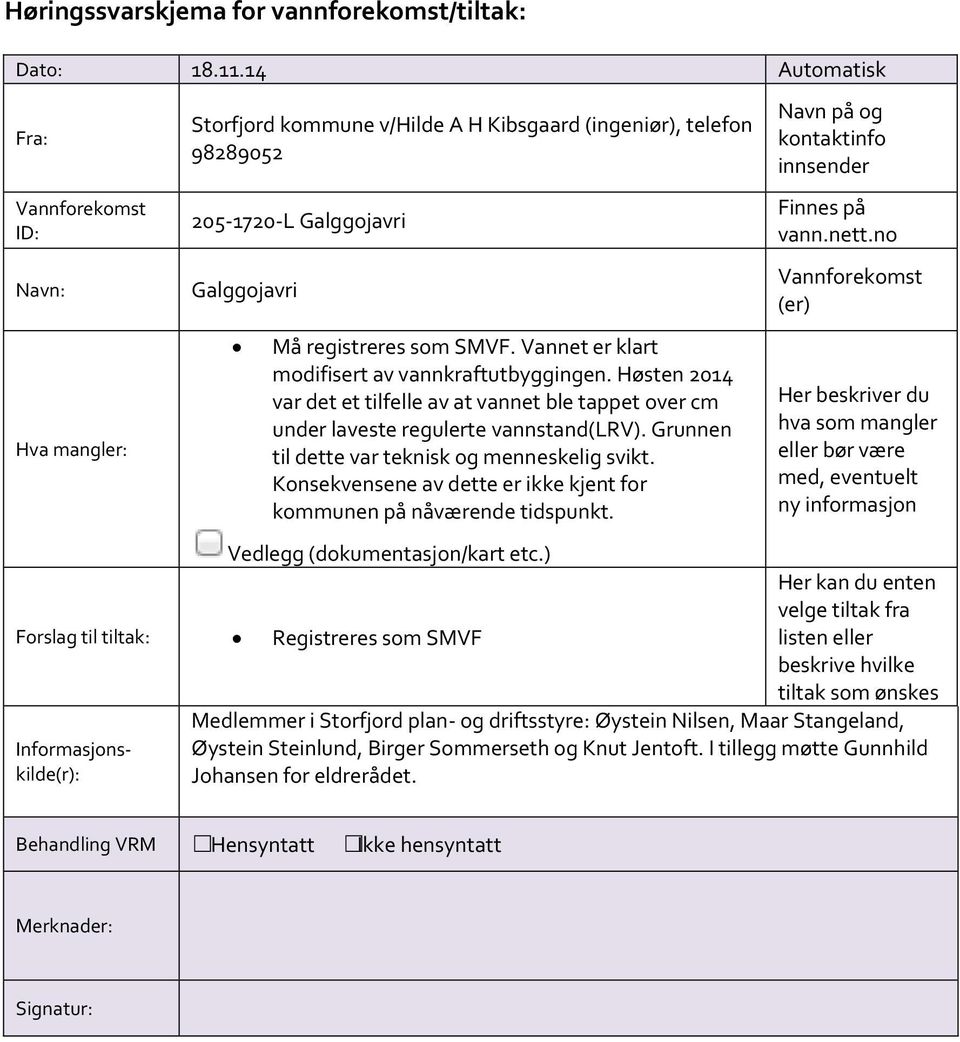 Høsten 2014 var det et tilfelle av at vannet ble tappet over cm under laveste regulerte vannstand(lrv).