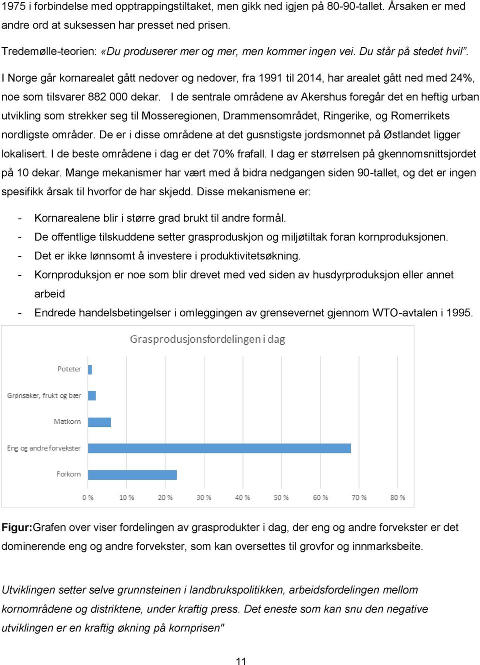 I Norge går kornarealet gått nedover og nedover, fra 1991 til 2014, har arealet gått ned med 24%, noe som tilsvarer 882 000 dekar.