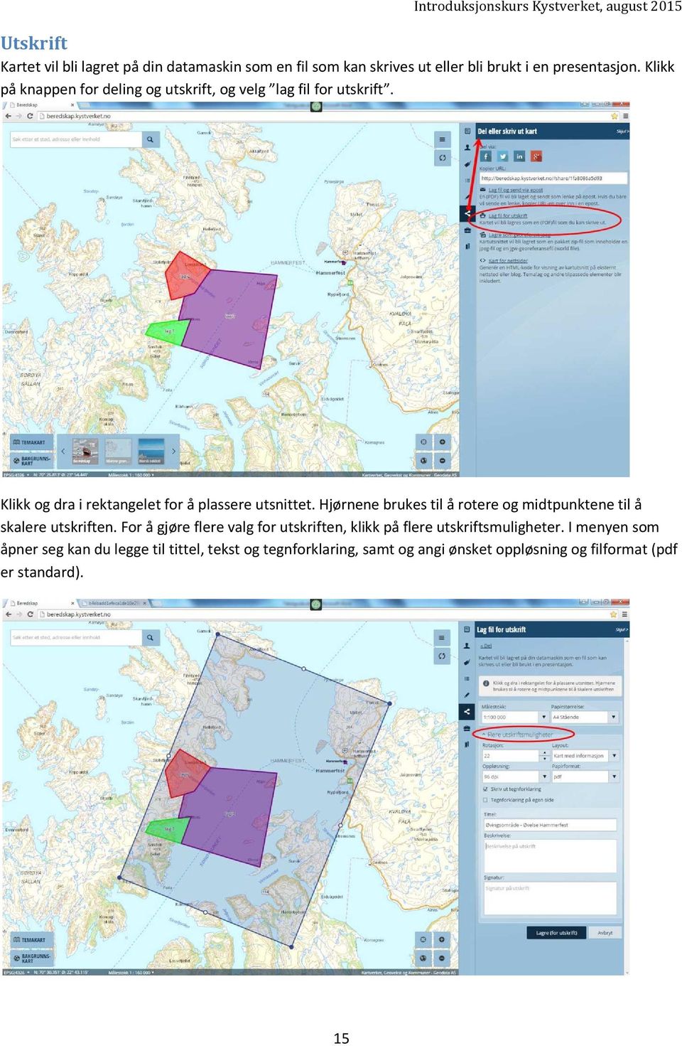 Hjørnene brukes til å rotere og midtpunktene til å skalere utskriften.