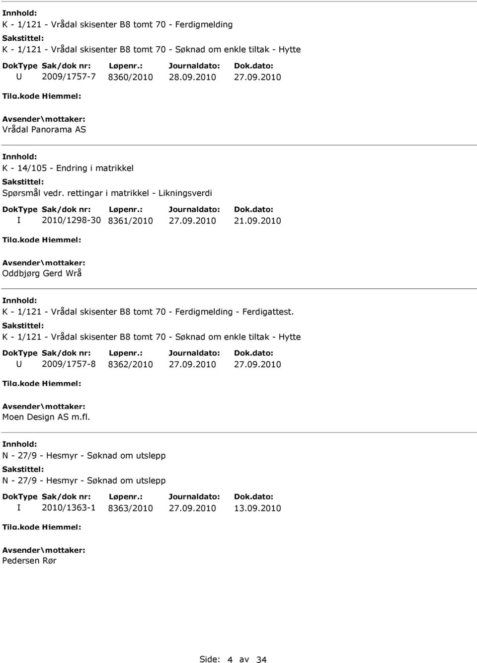 2010 Oddbjørg Gerd Wrå K - 1/121 - Vrådal skisenter B8 tomt 70 - Ferdigmelding - Ferdigattest.