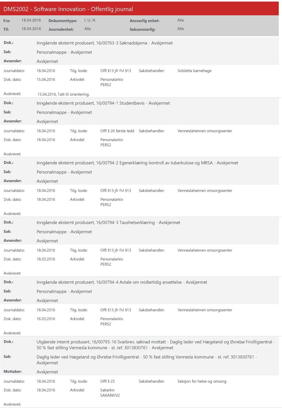 2016 Inngående eksternt produsert, 16/00794-4 Avtale om midlertidig ansettelse - Personalmappe - 16.03.