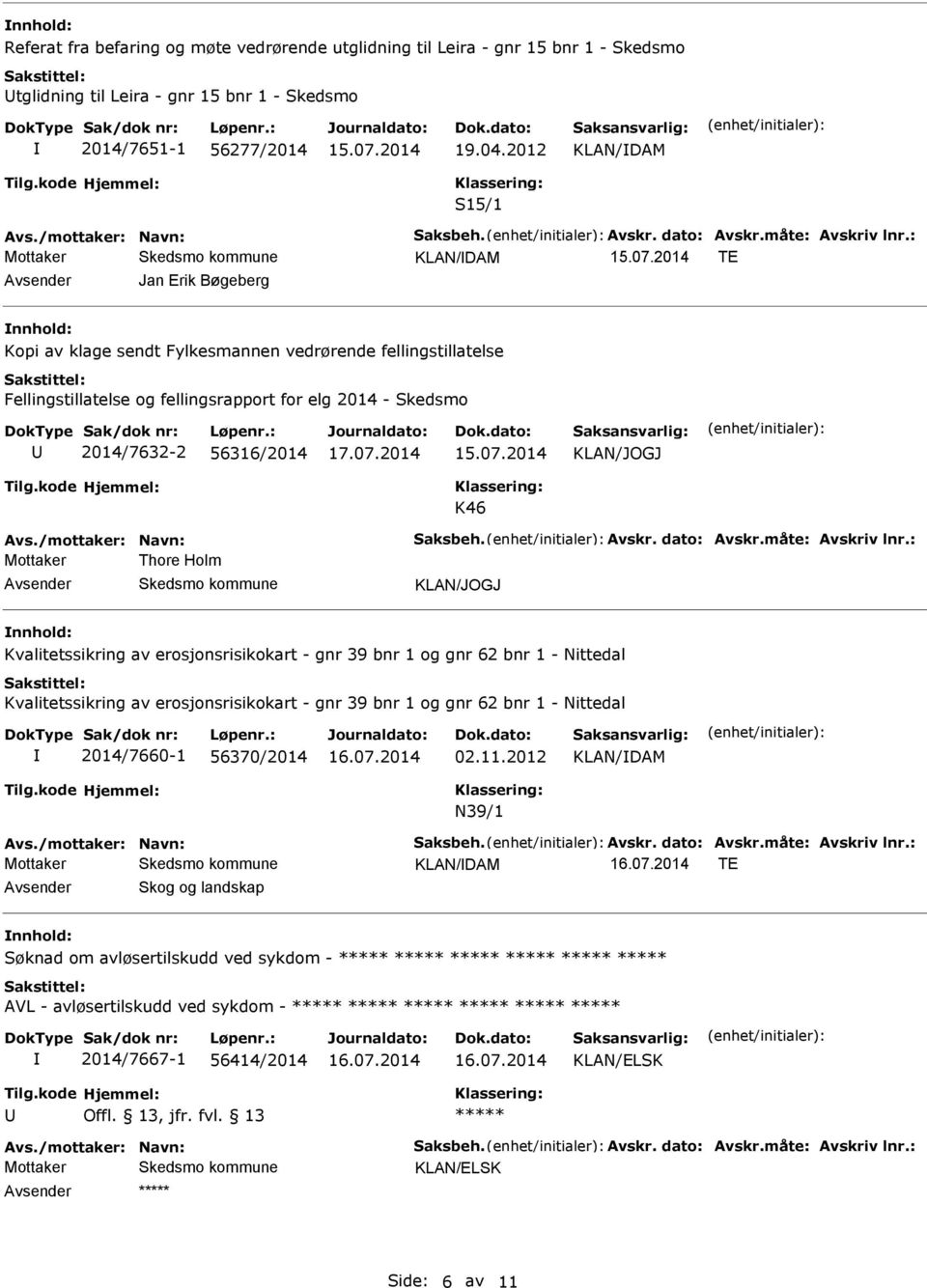 : TE Jan Erik Bøgeberg Kopi av klage sendt Fylkesmannen vedrørende fellingstillatelse Fellingstillatelse og fellingsrapport for elg 2014 - Skedsmo 2014/7632-2 56316/2014 K46 Avs.