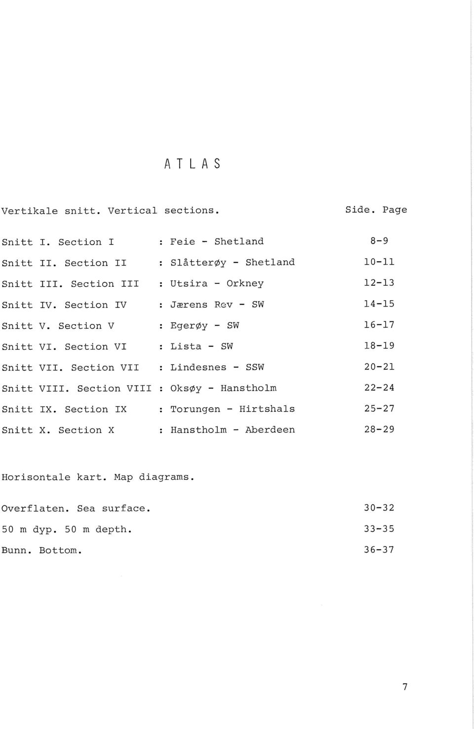 Section VI Snitt VII. Section VI1 : Snitt VIII. Section VI11 : Lista - SW Lindesnes - SSW OksØy - Hanstholm Snitt IX. Snitt X.