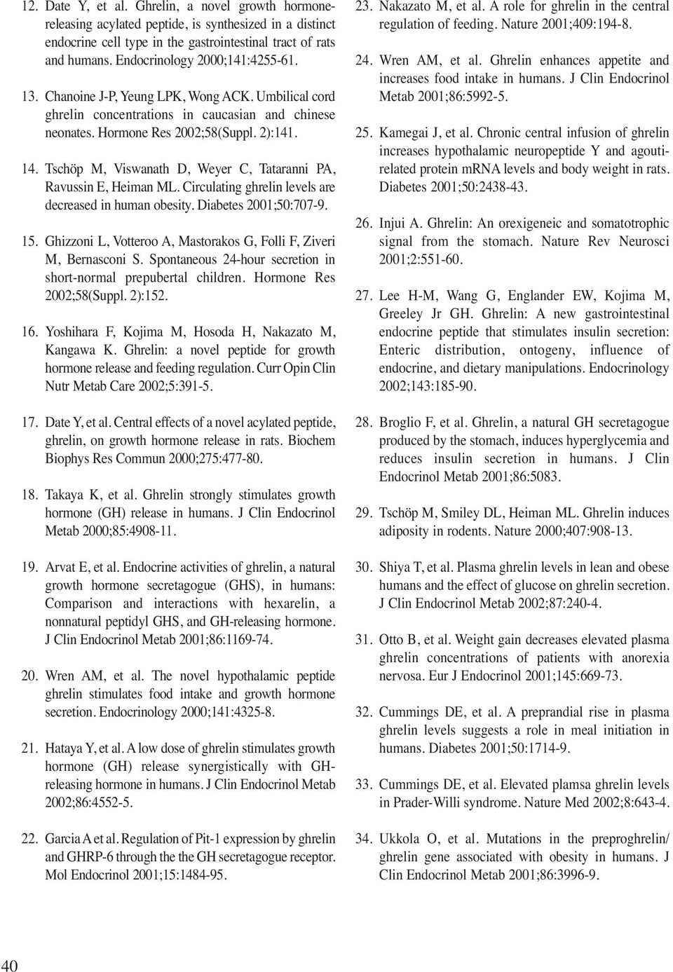 Tschöp M, Viswanath D, Weyer C, Tataranni PA, Ravussin E, Heiman ML. Circulating ghrelin levels are decreased in human obesity. Diabetes 2001;50:707-9. 15.