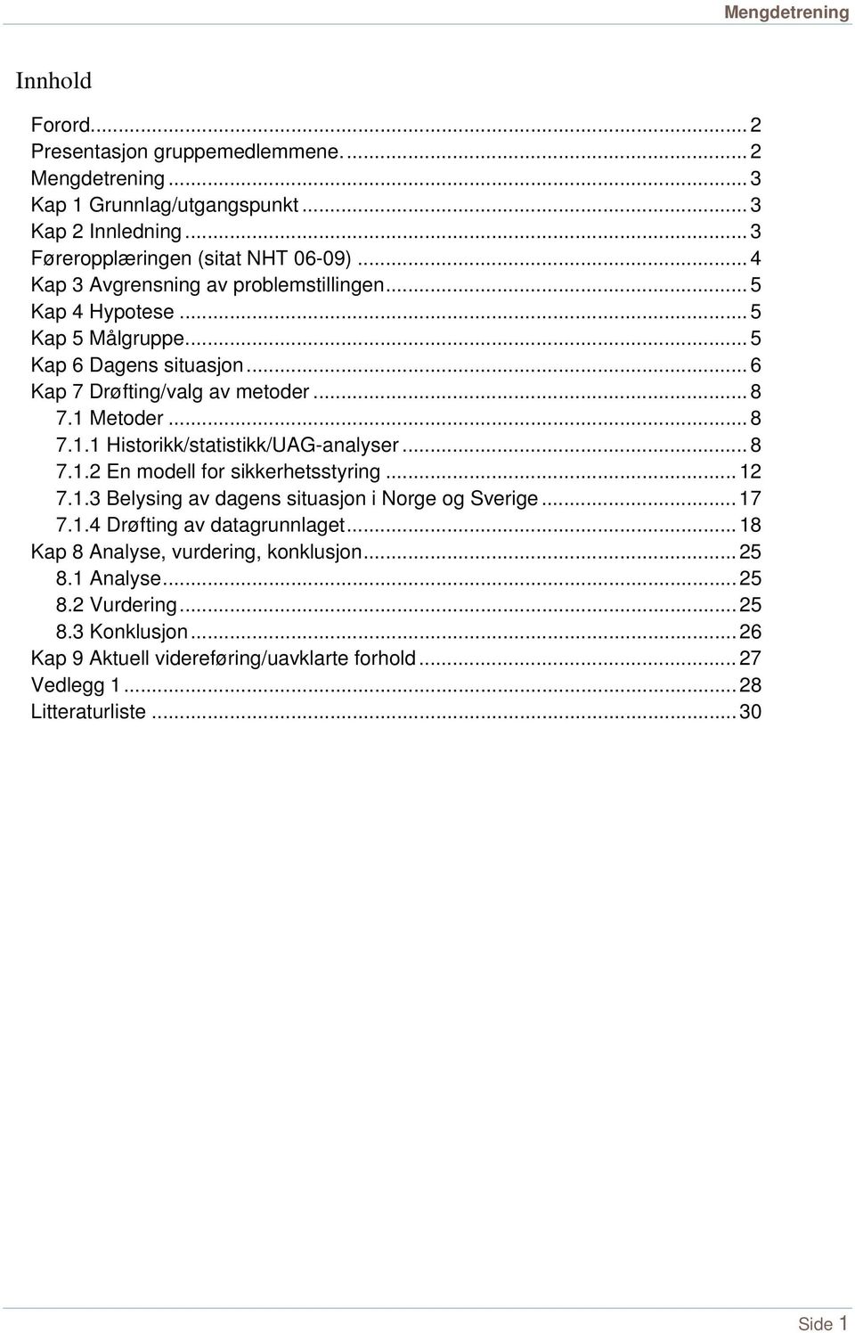 Metoder... 8 7.1.1 Historikk/statistikk/UAG-analyser... 8 7.1.2 En modell for sikkerhetsstyring... 12 7.1.3 Belysing av dagens situasjon i Norge og Sverige... 17 7.1.4 Drøfting av datagrunnlaget.