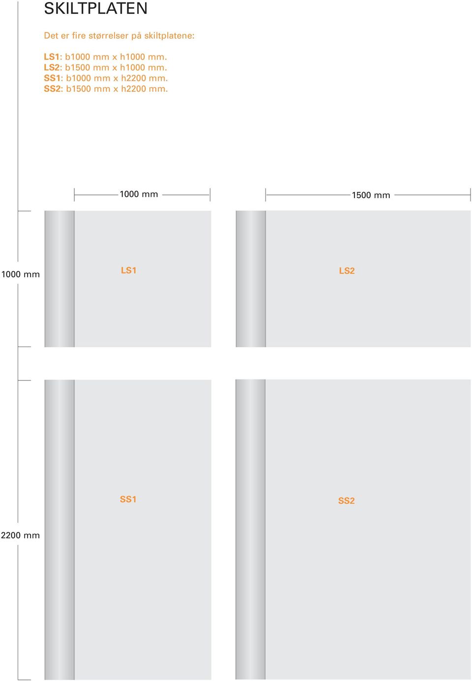 LS2: b1500 mm x h1000 mm. SS1: b1000 mm x h2200 mm.