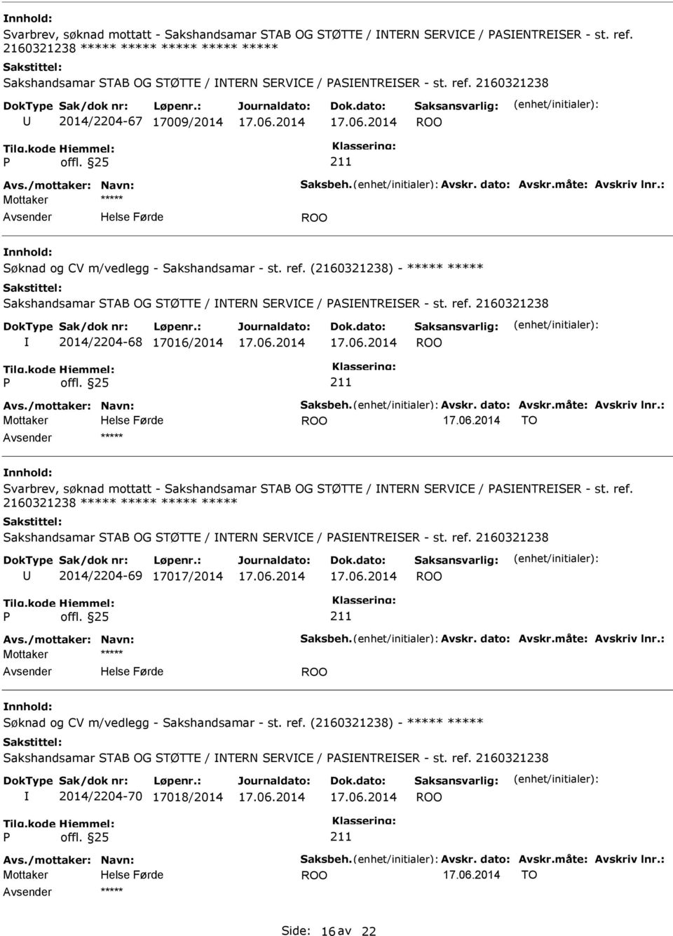 (2160321238) - ***** ***** Sakshandsamar STAB OG STØTTE / NTERN SERVCE / ASENTRESER - st. ref.