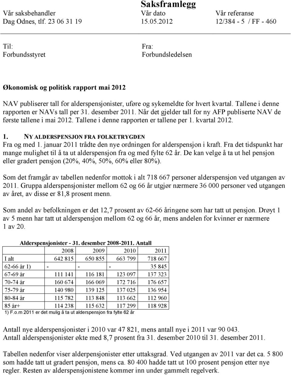 Tallene i denne rapporten er NAVs tall per 31. desember 2011. Når det gjelder tall for ny AFP publiserte NAV de første tallene i mai 2012. Tallene i denne rapporten er tallene per 1.