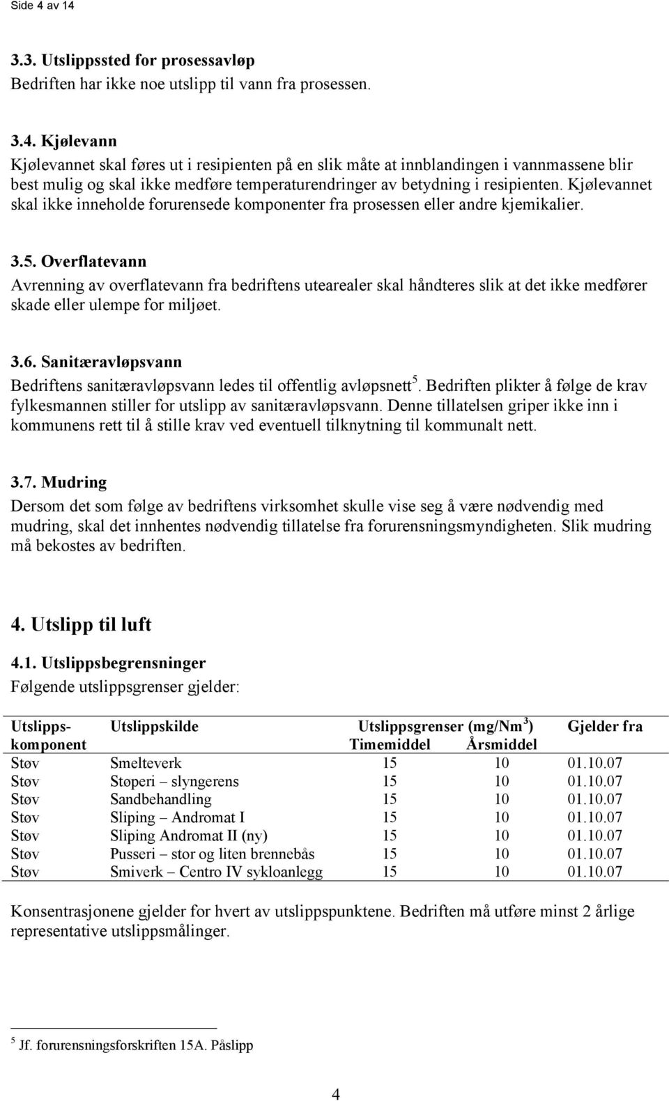 Overflatevann Avrenning av overflatevann fra bedriftens utearealer skal håndteres slik at det ikke medfører skade eller ulempe for miljøet. 3.6.