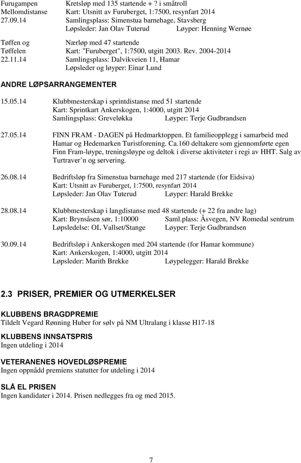 2004-2014 22.11.14 Samlingsplass: Dalvikveien 11, Hamar Løpsleder og løyper: Einar Lund ANDRE LØPSARRANGEMENTER 15.05.