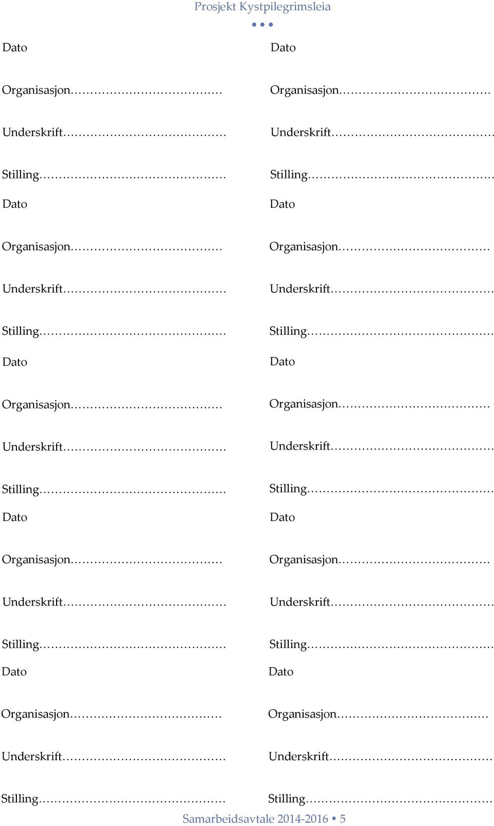 Underskrift Underskrift Stilling Dato Stilling  Underskrift Underskrift Stilling Samarbeidsavtale 2014-2016 5