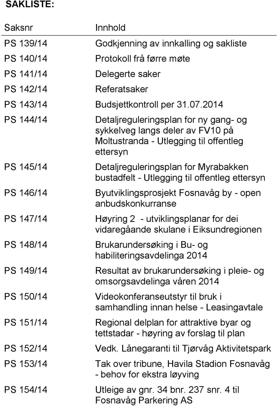 - Utlegging til offentleg ettersyn Detaljreguleringsplan for Myrabakken bustadfelt - Utlegging til offentleg ettersyn Byutviklingsprosjekt Fosnavåg by - open anbudskonkurranse Høyring 2 -