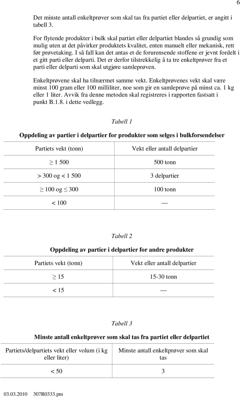 I så fall kan det antas et de forurensende stoffene er jevnt fordelt i et gitt parti eller delparti.