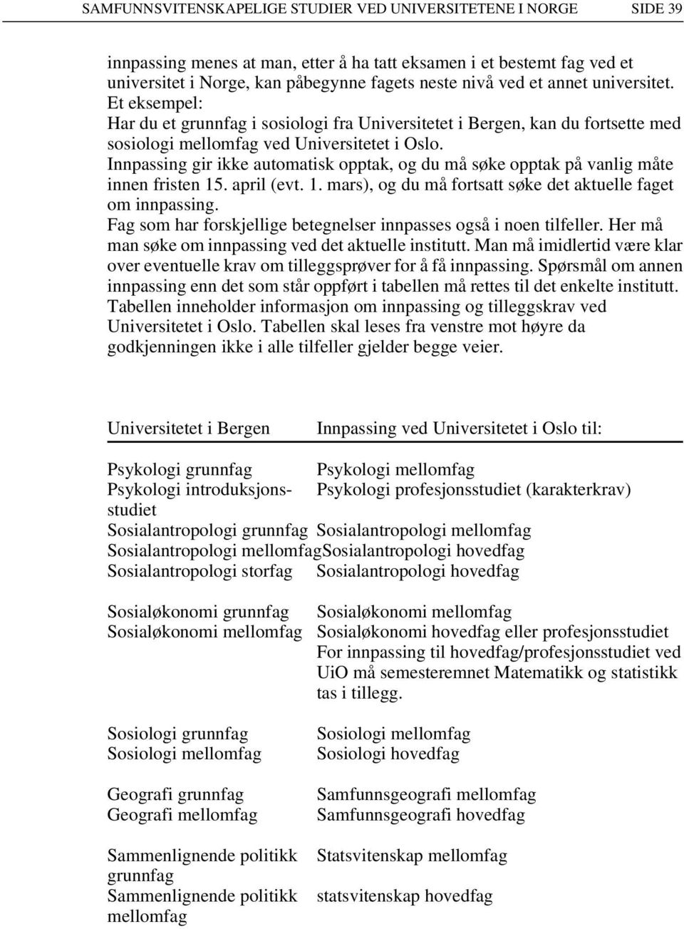 Innpassing gir ikke automatisk opptak, og du må søke opptak på vanlig måte innen fristen 15. april (evt. 1. mars), og du må fortsatt søke det aktuelle faget om innpassing.