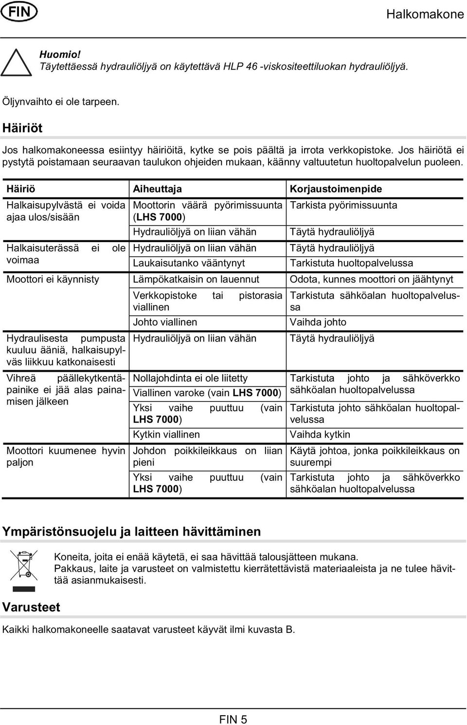 Jos häiriötä ei pystytä poistamaan seuraavan taulukon ohjeiden mukaan, käänny valtuutetun huoltopalvelun puoleen.