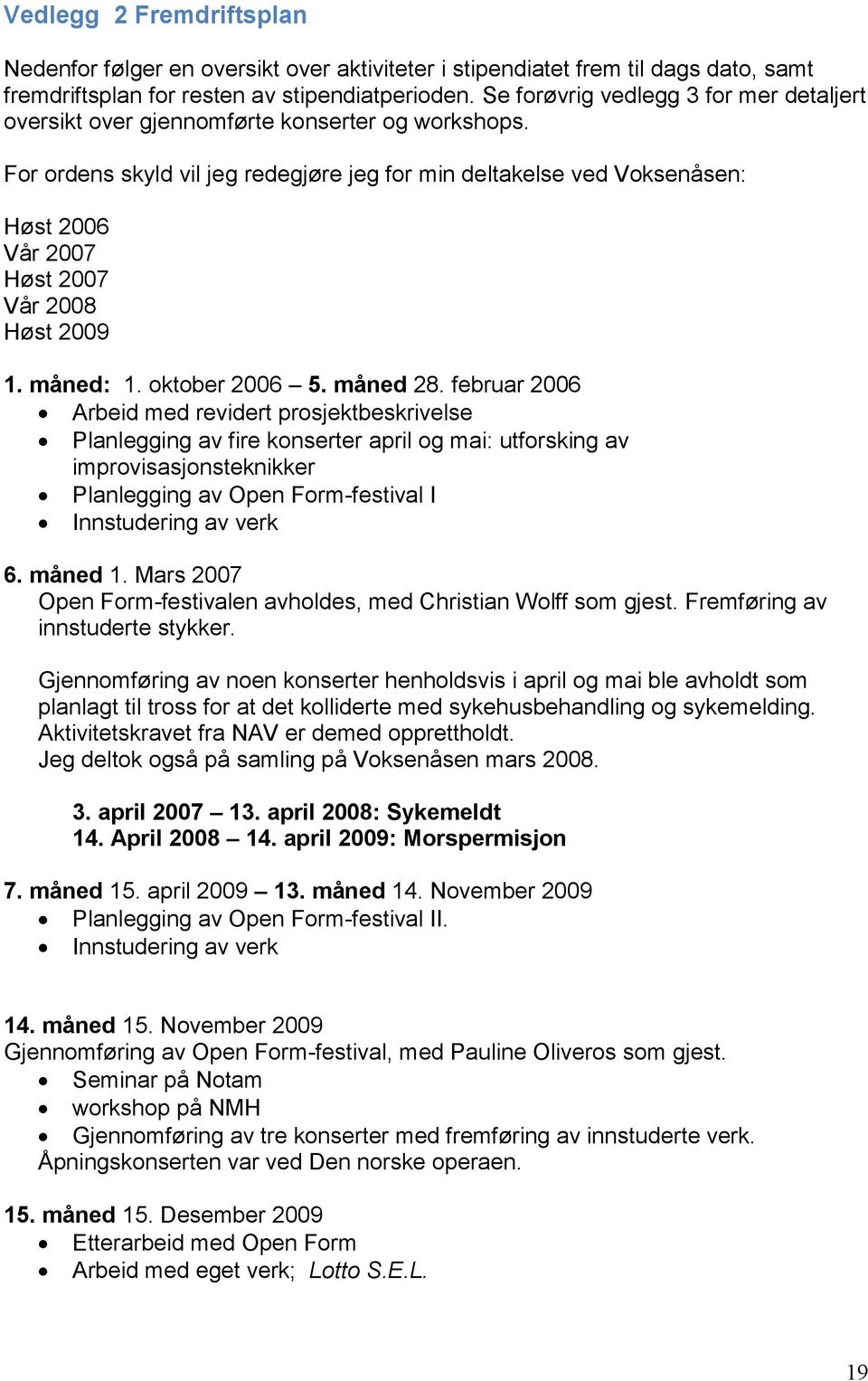 For ordens skyld vil jeg redegjøre jeg for min deltakelse ved Voksenåsen: Høst 2006 Vår 2007 Høst 2007 Vår 2008 Høst 2009 1. måned: 1. oktober 2006 5. måned 28.