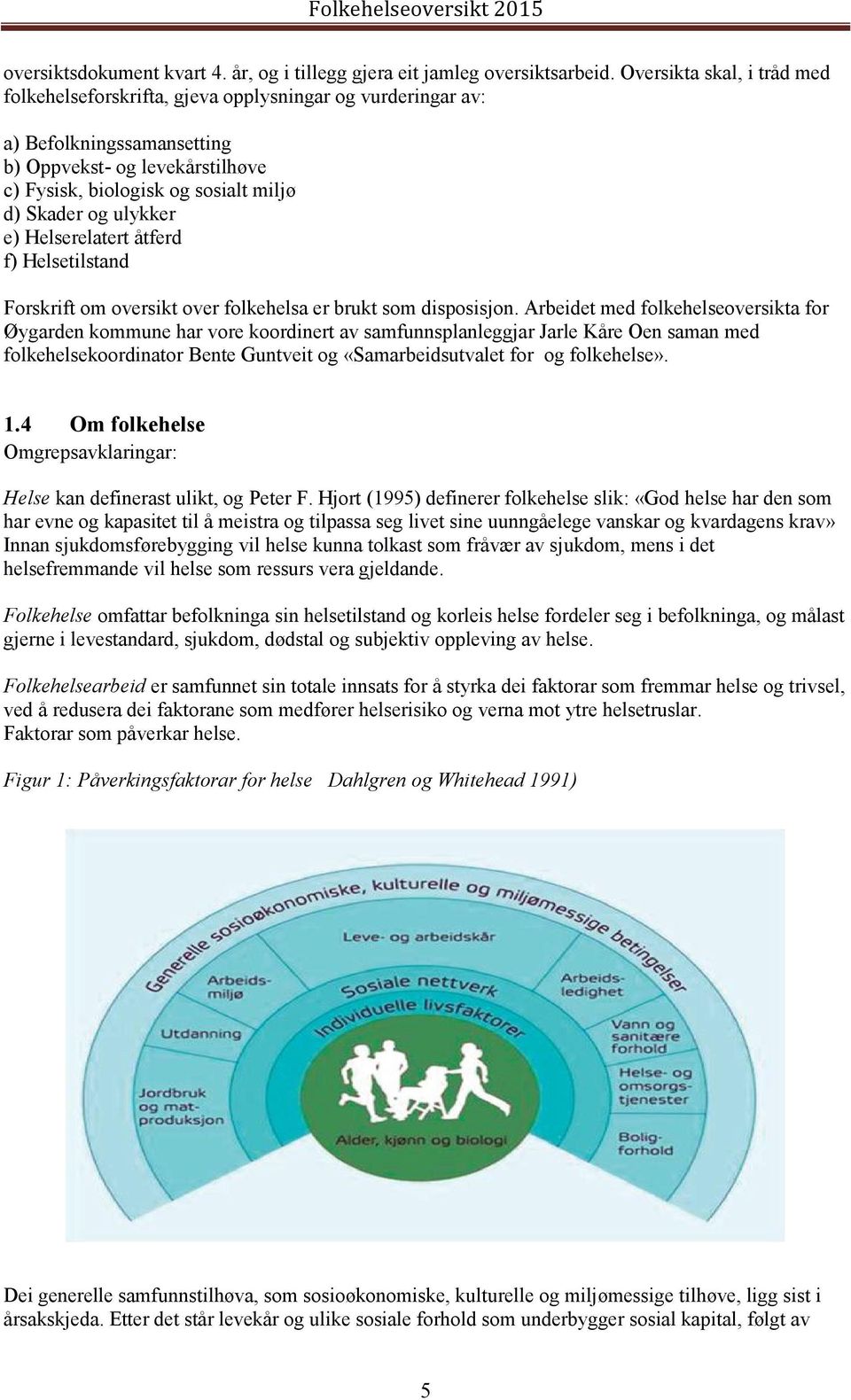 ulykker e) Helserelatert åtferd f) Helsetilstand Forskrift om oversikt over folkehelsa er brukt som disposisjon.