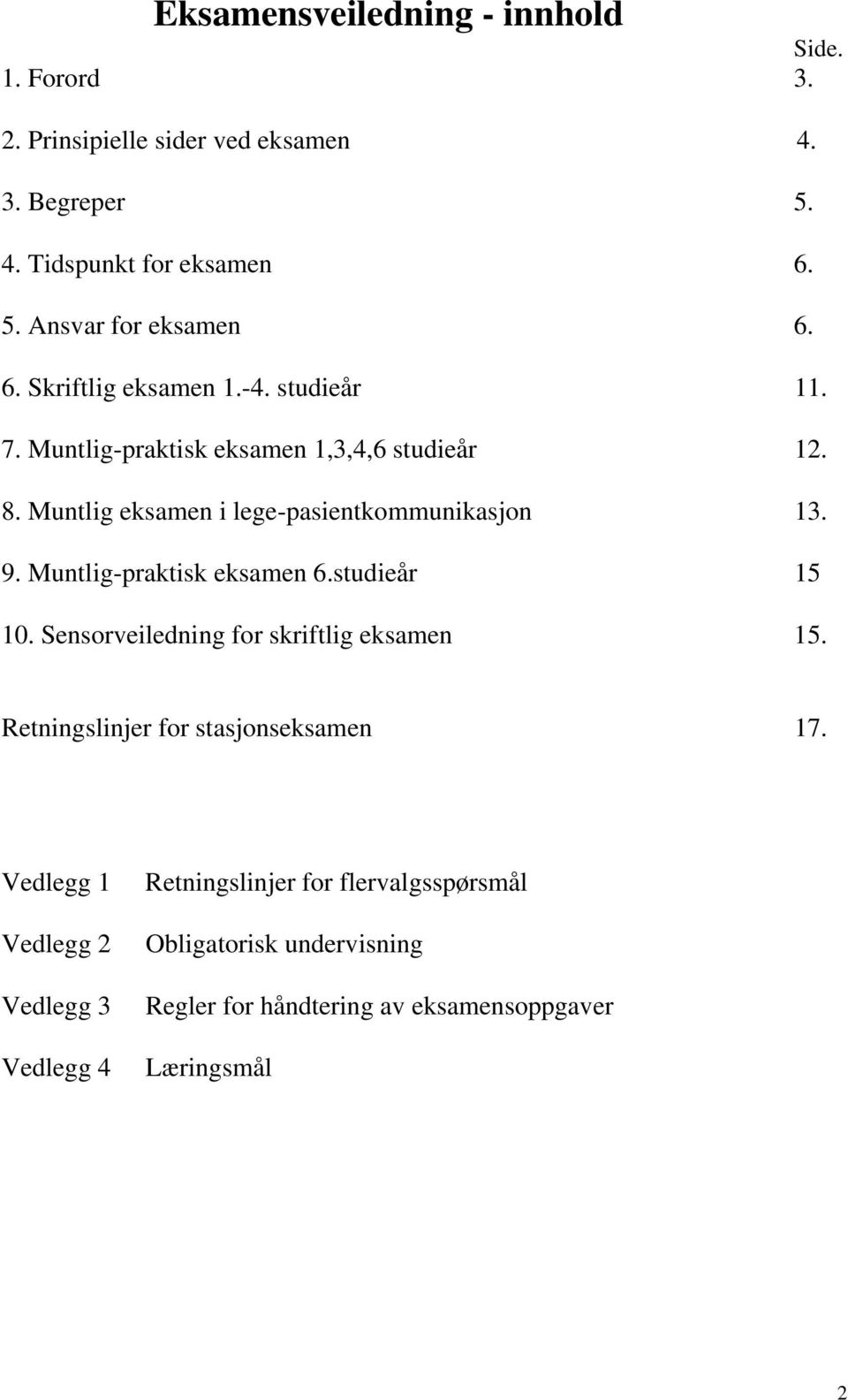 Muntlig-praktisk eksamen 6.studieår 15 10. Sensorveiledning for skriftlig eksamen 15. Retningslinjer for stasjonseksamen 17.