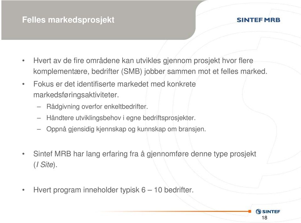 Rådgivning overfor enkeltbedrifter. Håndtere utviklingsbehov i egne bedriftsprosjekter.