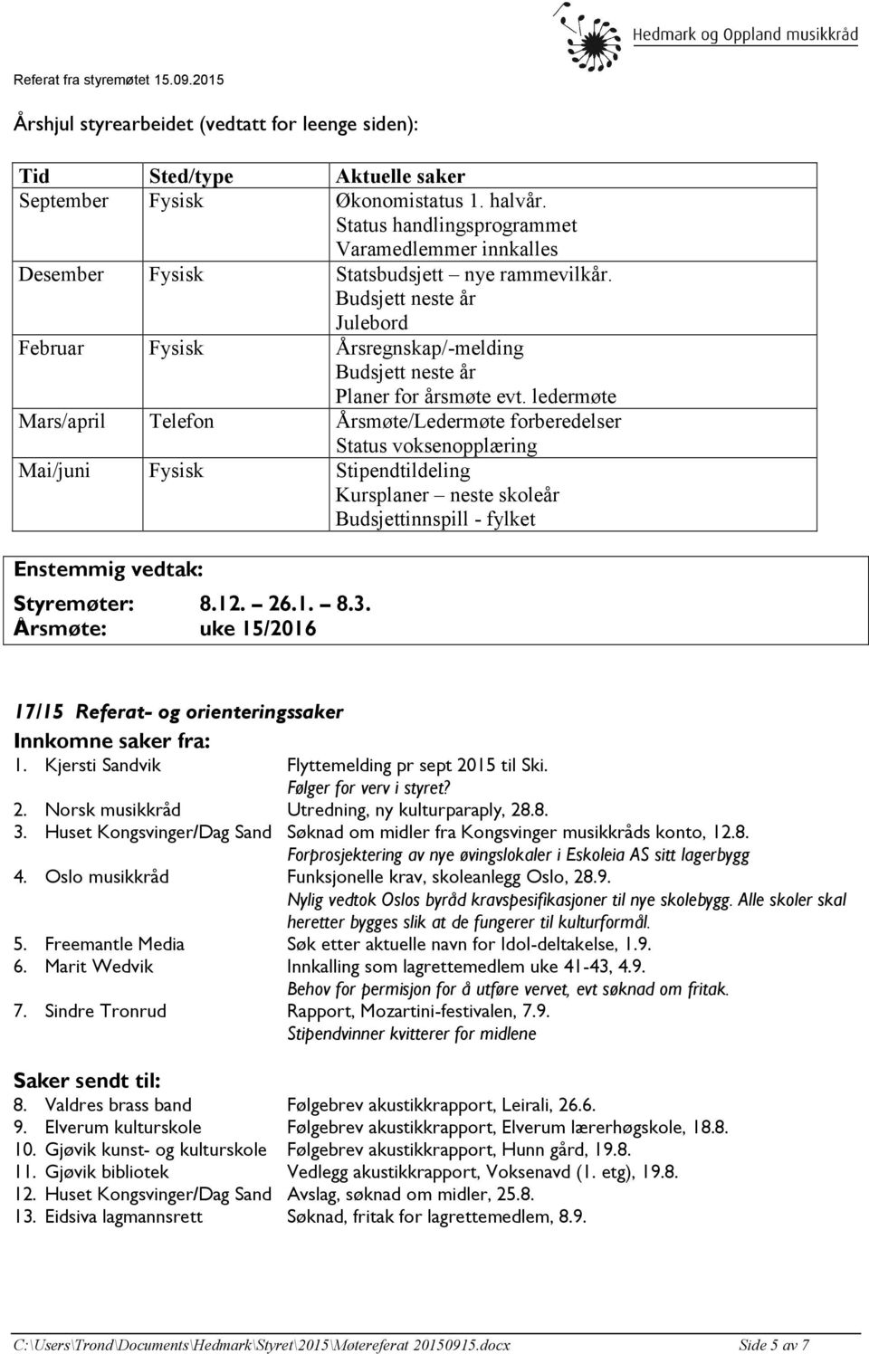 Budsjett neste år Julebord Februar Fysisk Årsregnskap/-melding Budsjett neste år Planer for årsmøte evt.