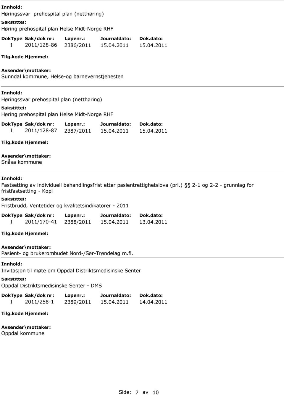 ) 2-1 og 2-2 - grunnlag for fristfastsetting - Kopi Fristbrudd, Ventetider og kvalitetsindikatorer - 2011 2011/170-41 2388/2011