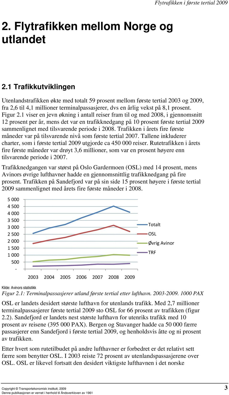 1 viser en jevn økning i antall reiser fram til og med 2008, i gjennomsnitt 12 prosent per år, mens det var en trafikknedgang på 10 prosent første tertial 2009 sammenlignet med tilsvarende periode i