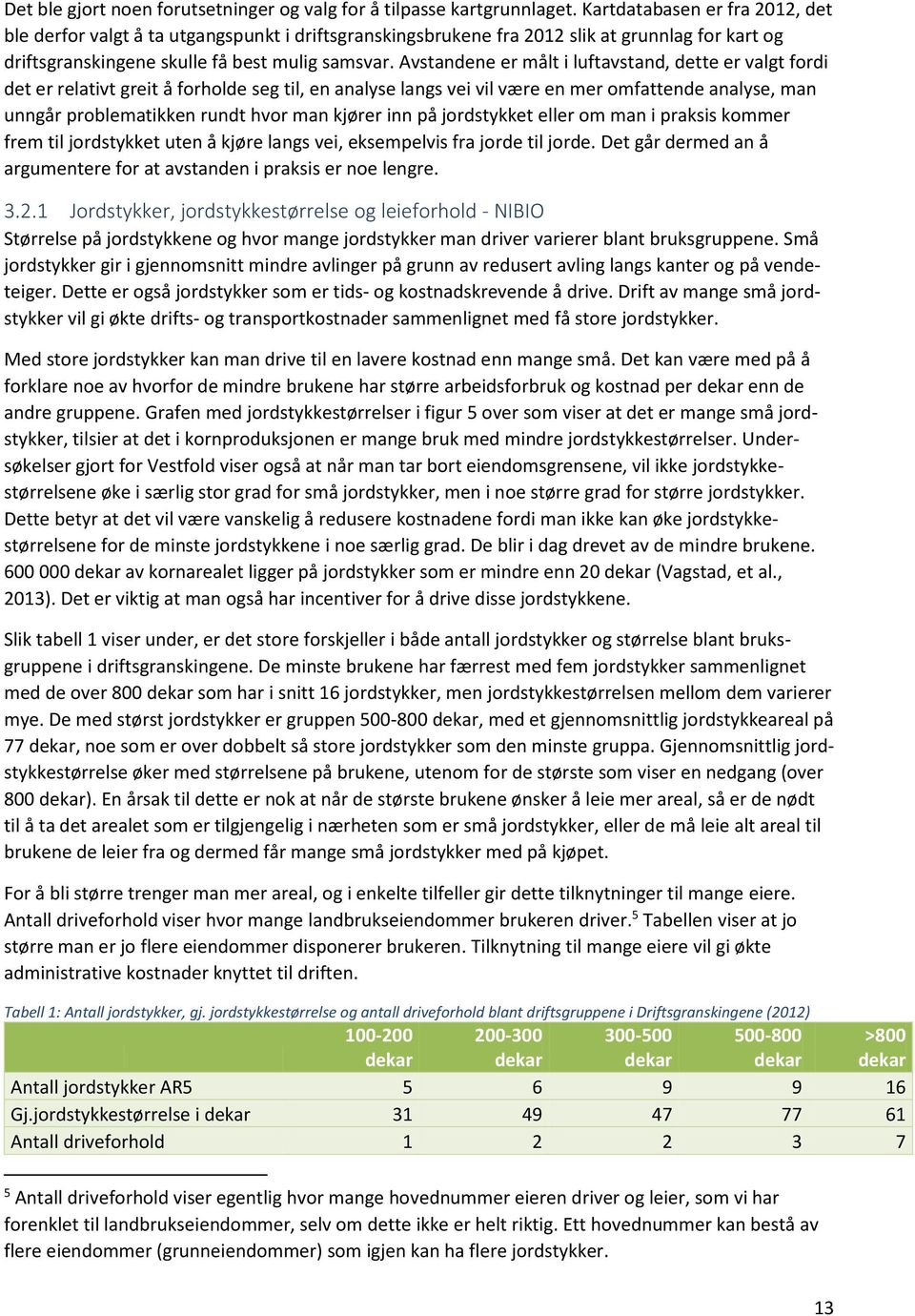 Avstandene er målt i luftavstand, dette er valgt fordi det er relativt greit å forholde seg til, en analyse langs vei vil være en mer omfattende analyse, man unngår problematikken rundt hvor man