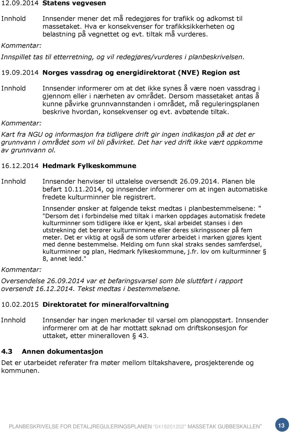 2014 Norges vassdrag og energidirektorat (NVE) Region øst Innhold Kommentar: Innsender informerer om at det ikke synes å være noen vassdrag i gjennom eller i nærheten av området.