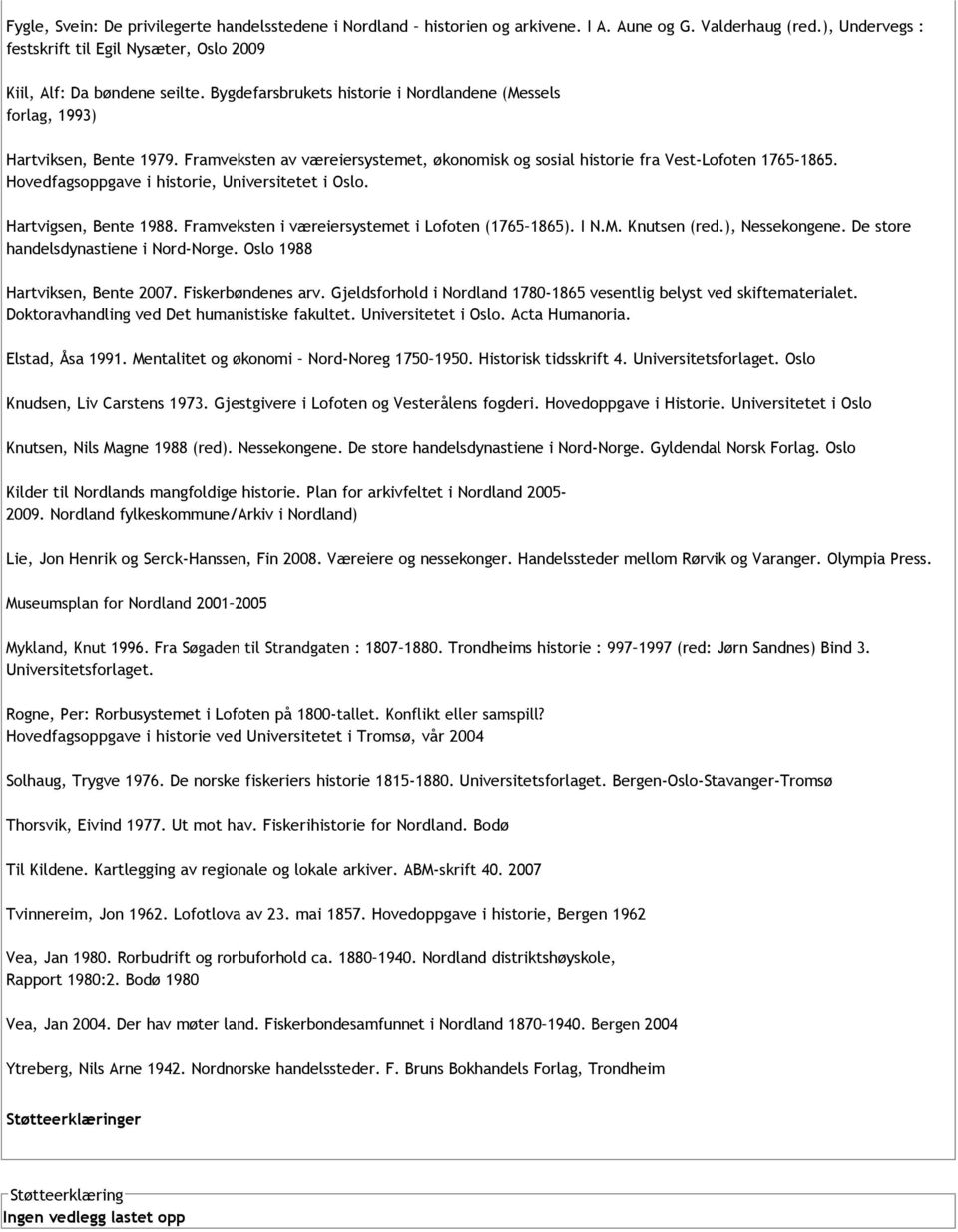 Hovedfagsoppgave i historie, Universitetet i Oslo. Hartvigsen, Bente 1988. Framveksten i væreiersystemet i Lofoten (1765 1865). I N.M. Knutsen (red.), Nessekongene.