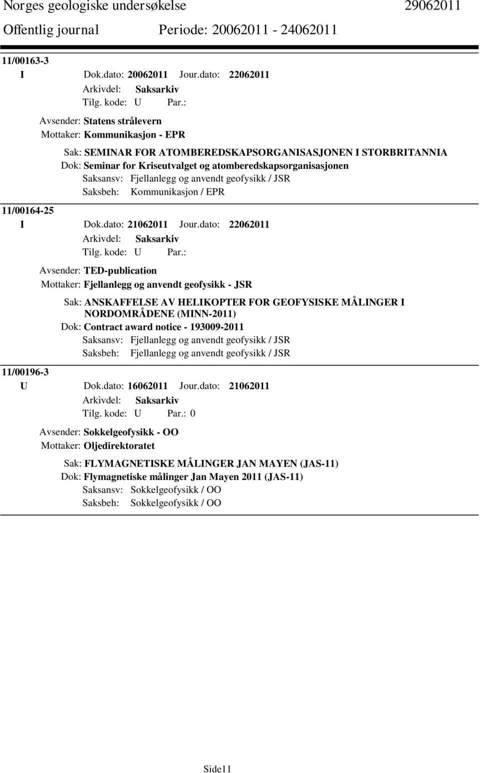 atomberedskapsorganisasjonen Saksbeh: Kommunikasjon / EPR 11/00164-25 I Dok.dato: 21062011 Jour.