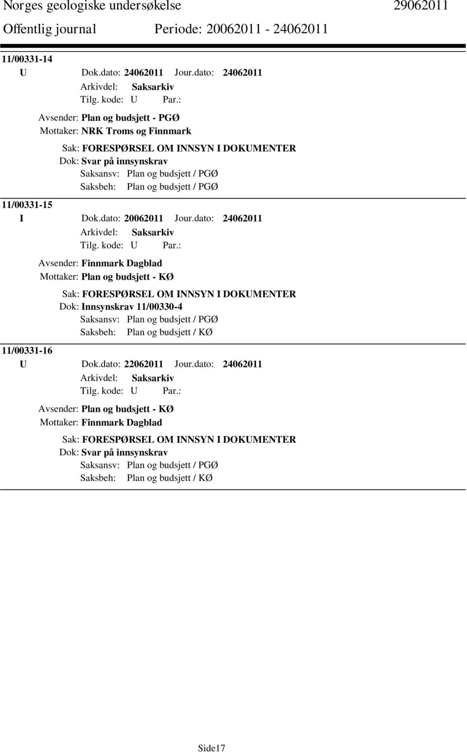 Saksbeh: Plan og budsjett / PGØ 11/00331-15 I Dok.dato: 20062011 Jour.