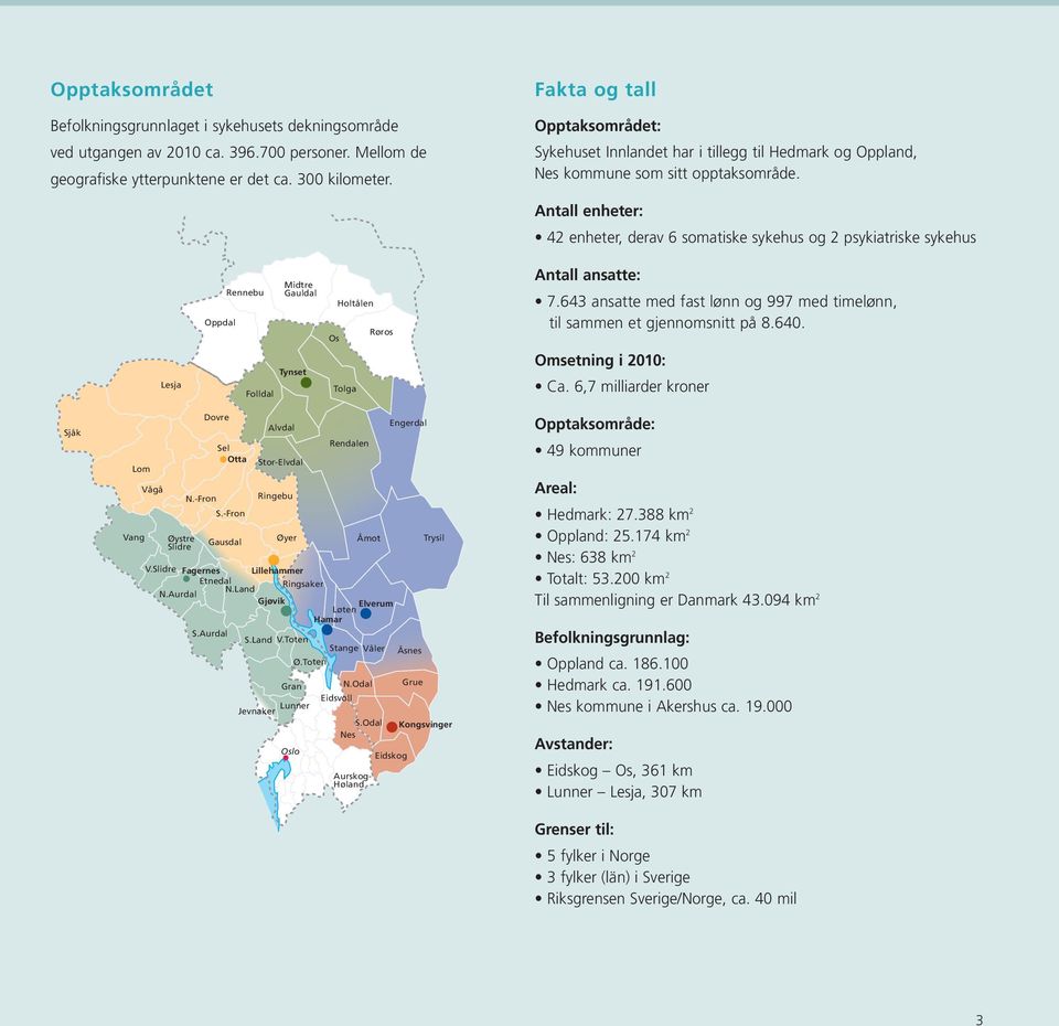 Antall enheter: 42 enheter, derav 6 somatiske sykehus og 2 psykiatriske sykehus Lesja Oppdal Rennebu Midtre Gauldal Tynset Folldal Holtålen Røros Os Tolga Antall ansatte: 7.