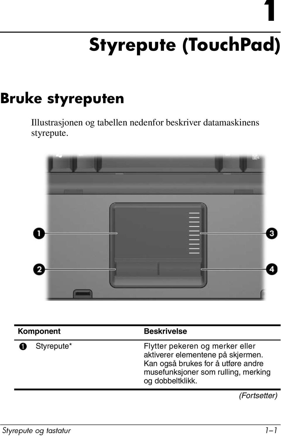 Komponent Beskrivelse 1 Styrepute* Flytter pekeren og merker eller aktiverer