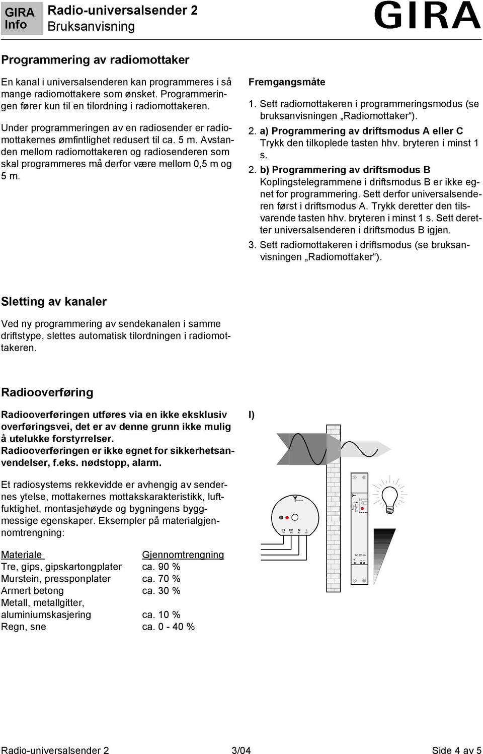 Avstanden mellom radiomottakeren og radiosenderen som skal programmeres må derfor være mellom 0,5 m og 5 m. Fremgangsmåte 1.