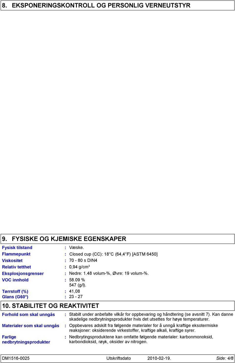 Tørrstoff (%) 41,08 Glans (G60 ) 2-27 10.