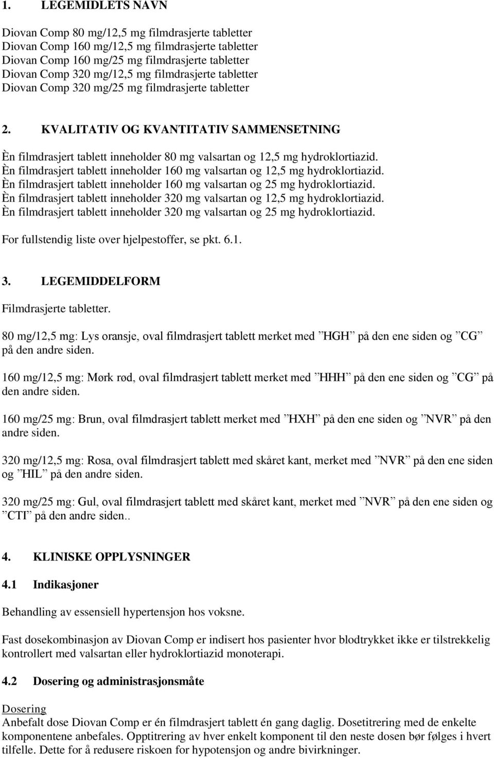 Èn filmdrasjert tablett inneholder 160 mg valsartan og 12,5 mg hydroklortiazid. Èn filmdrasjert tablett inneholder 160 mg valsartan og 25 mg hydroklortiazid.