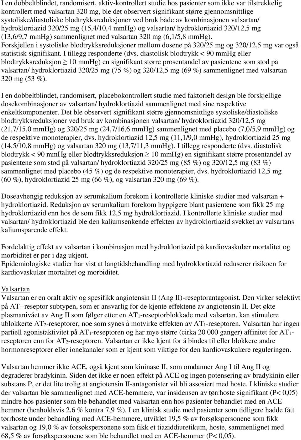 sammenlignet med valsartan 320 mg (6,1/5,8 mmhg). Forskjellen i systoliske blodtrykksreduksjoner mellom dosene på 320/25 mg og 320/12,5 mg var også statistisk signifikant. I tillegg responderte (dvs.