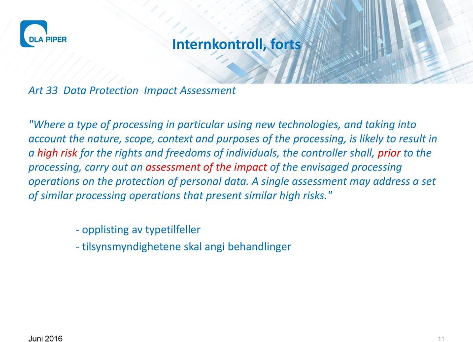 prior to the processing, carry out an assessment of the impact of the envisaged processing operations on the protection of personal data.