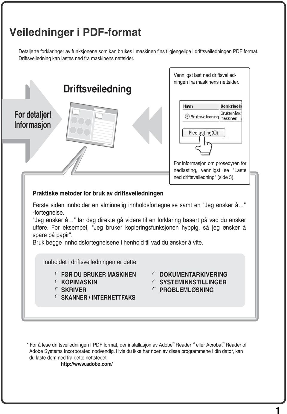 For detaljert Informasjon TBD For informasjon om prosedyren for nedlasting, vennligst se "Laste ned driftsveiledning" (side 3).