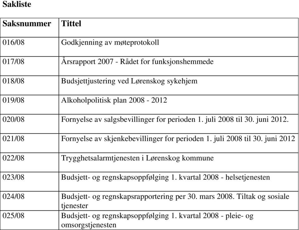 021/08 Fornyelse av skjenkebevillinger for perioden 1. juli 2008 til 30.