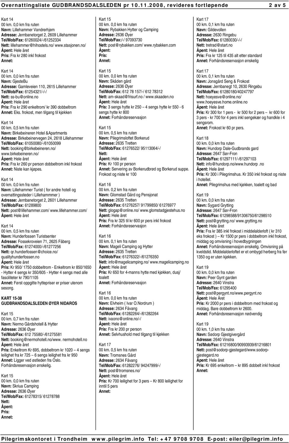 no/ Fra kr 280 inkl frokost Navn: GjesteBu Gamleveien 110, 2615 Lillehammer Tel/Mob/Fax: 61254321/-/-/ ss-bu@online.no Fra kr 290 enkeltrom/ kr 390 dobbeltrom Eks.