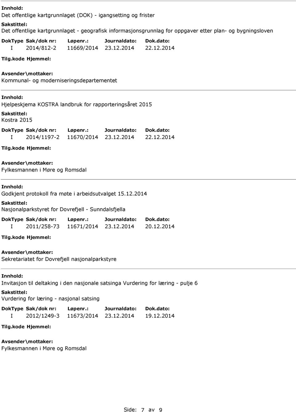 11670/2014 nnhold: Godkjent protokoll fra møte i arbeidsutvalget 15.12.