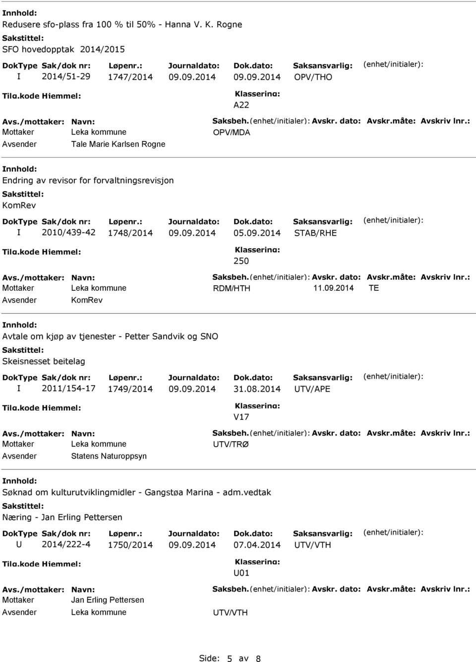 måte: Avskriv lnr.: 11.09.2014 TE Avsender KomRev nnhold: Avtale om kjøp av tjenester - Petter Sandvik og SNO Skeisnesset beitelag 2011/154-17 1749/2014 31.08.2014 TV/APE V17 Avs.