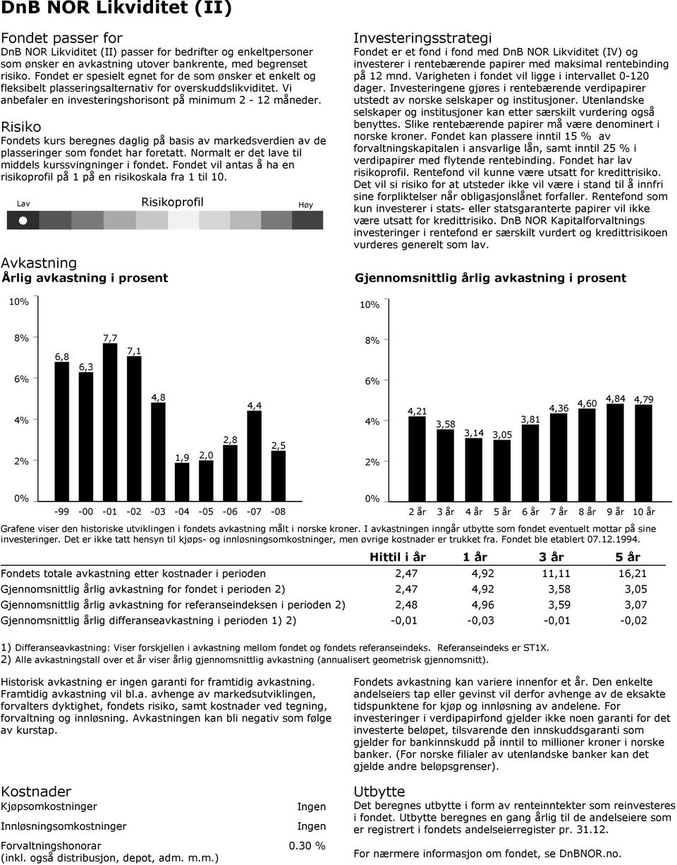 Risiko Fondets kurs beregnes daglig på basis av markedsverdien av de plasseringer som fondet har foretatt. Normalt er det lave til middels kurssvingninger i fondet.